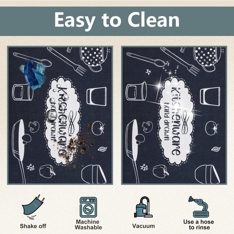 Carvapet 2-Piece Non-Slip Kitchen Rug Set â€“ TPR Backing Mats for Doorway, Bathroom, and Kitchen, Durable Runner Rug Set Includes 17"x48" and 17"x24" Sizes Stylish, Practical Skid-Resistant Design - Image 3